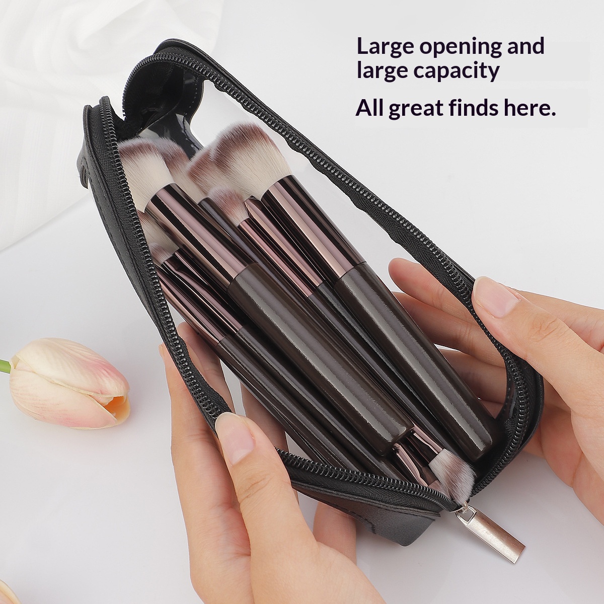 حقيبة مكياج صغيرة شفافة من جلد - مراجعة Travel Accessories Organizer Bag وسعره