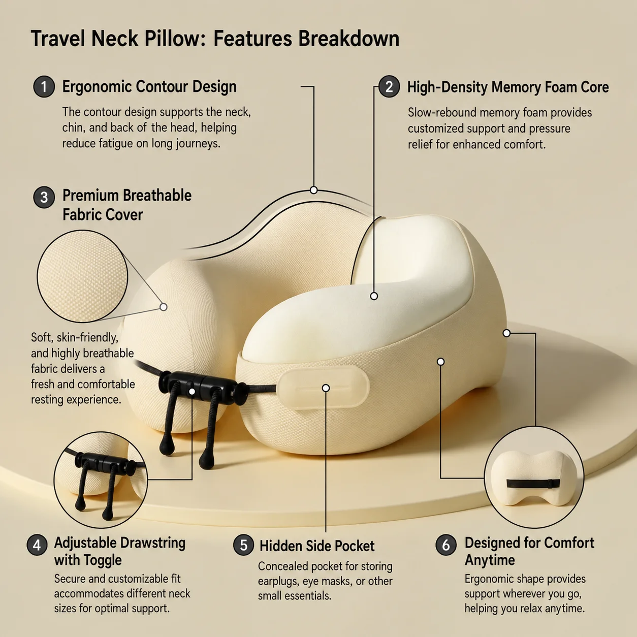 وسادة سفر على شكل حرف U مريحة  - مراجعة Travel Accessories Pillow وسعره